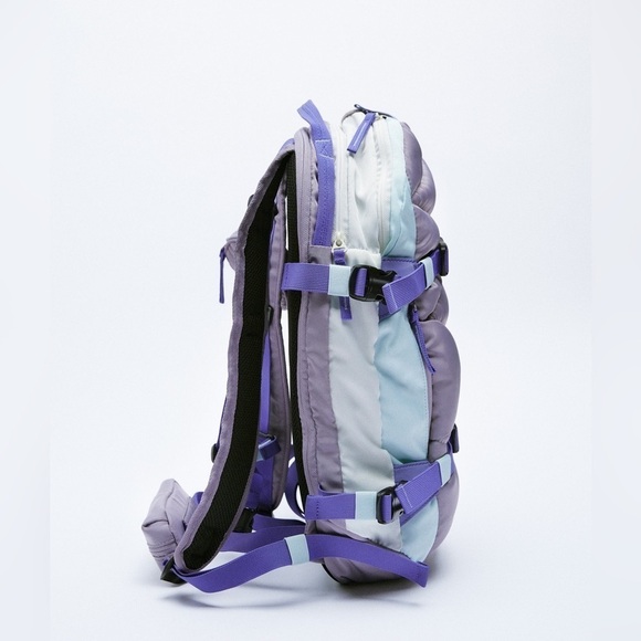 NWT. Zara Nylon Purple/Blue Multi-Pocket Backpack. main image 8